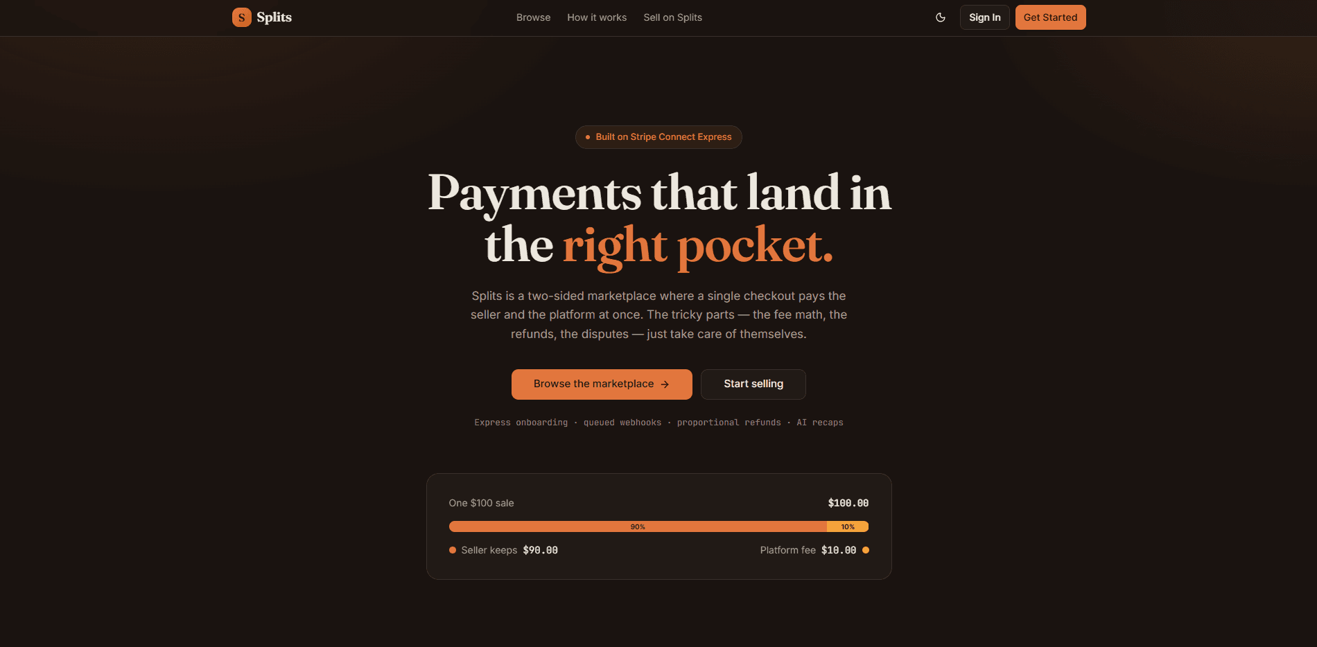 Marketplace Payment Splits screenshot